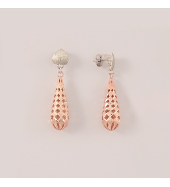 Lattice Teardrop Earrings – Rose Gold & Silver Dangle Earrings