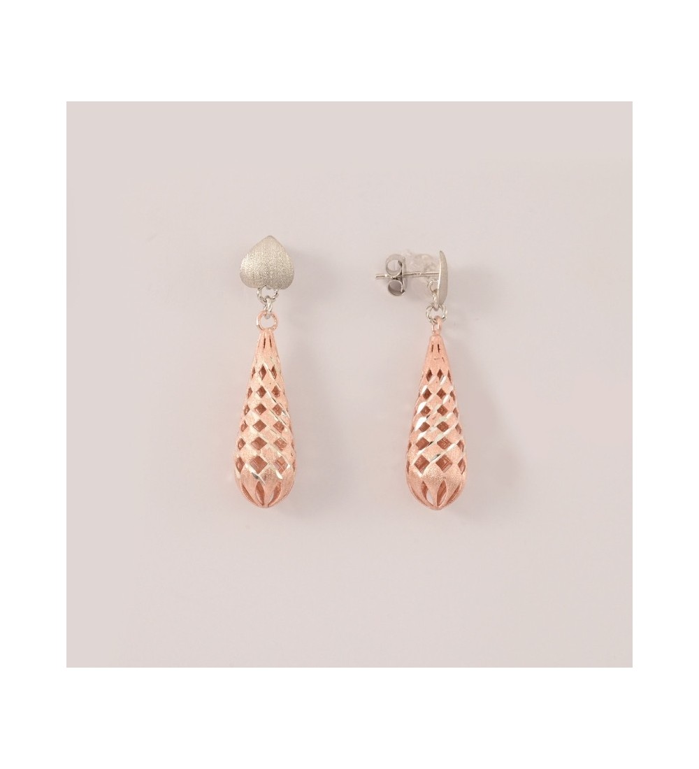 Lattice Teardrop Earrings – Rose Gold & Silver Dangle Earrings