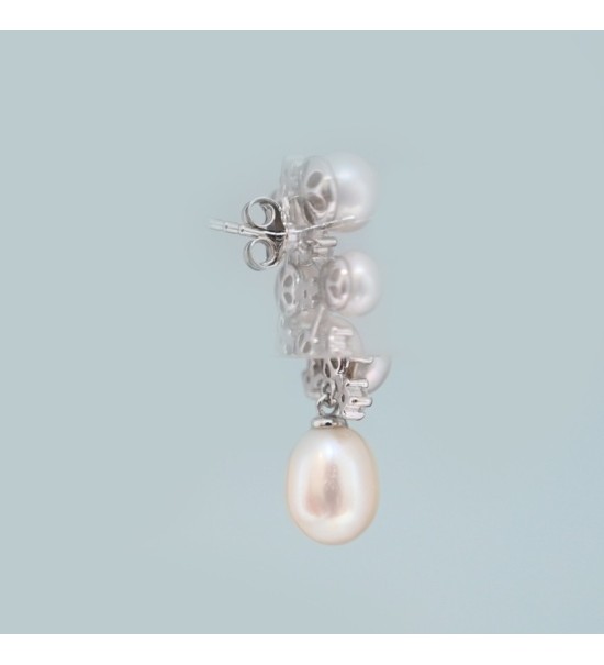 Celestial Cluster Pearl Drop Earrings – Silver