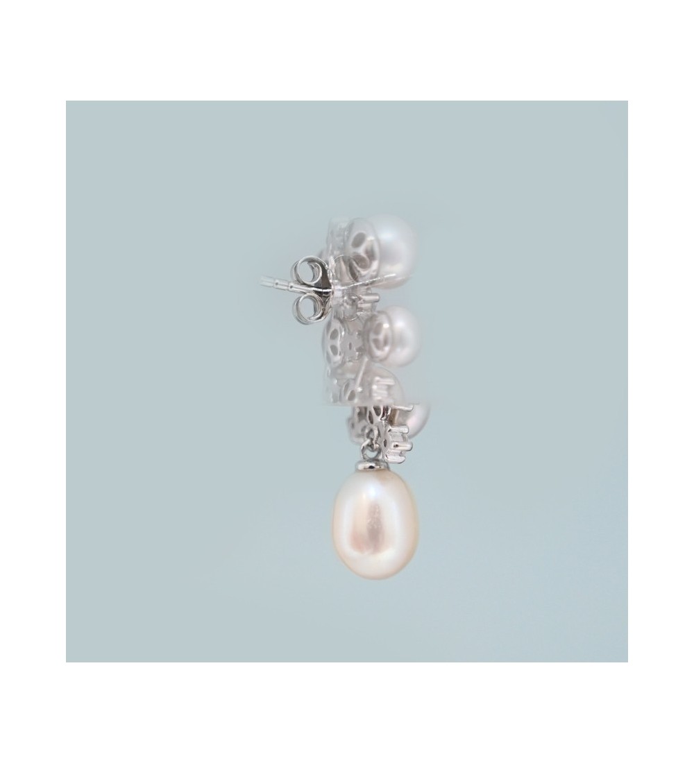 Celestial Cluster Pearl Drop Earrings – Silver