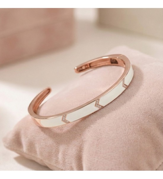 Chic Enigma Bangle – Rose Gold with White Stone Inlay / Silver with Black Stone