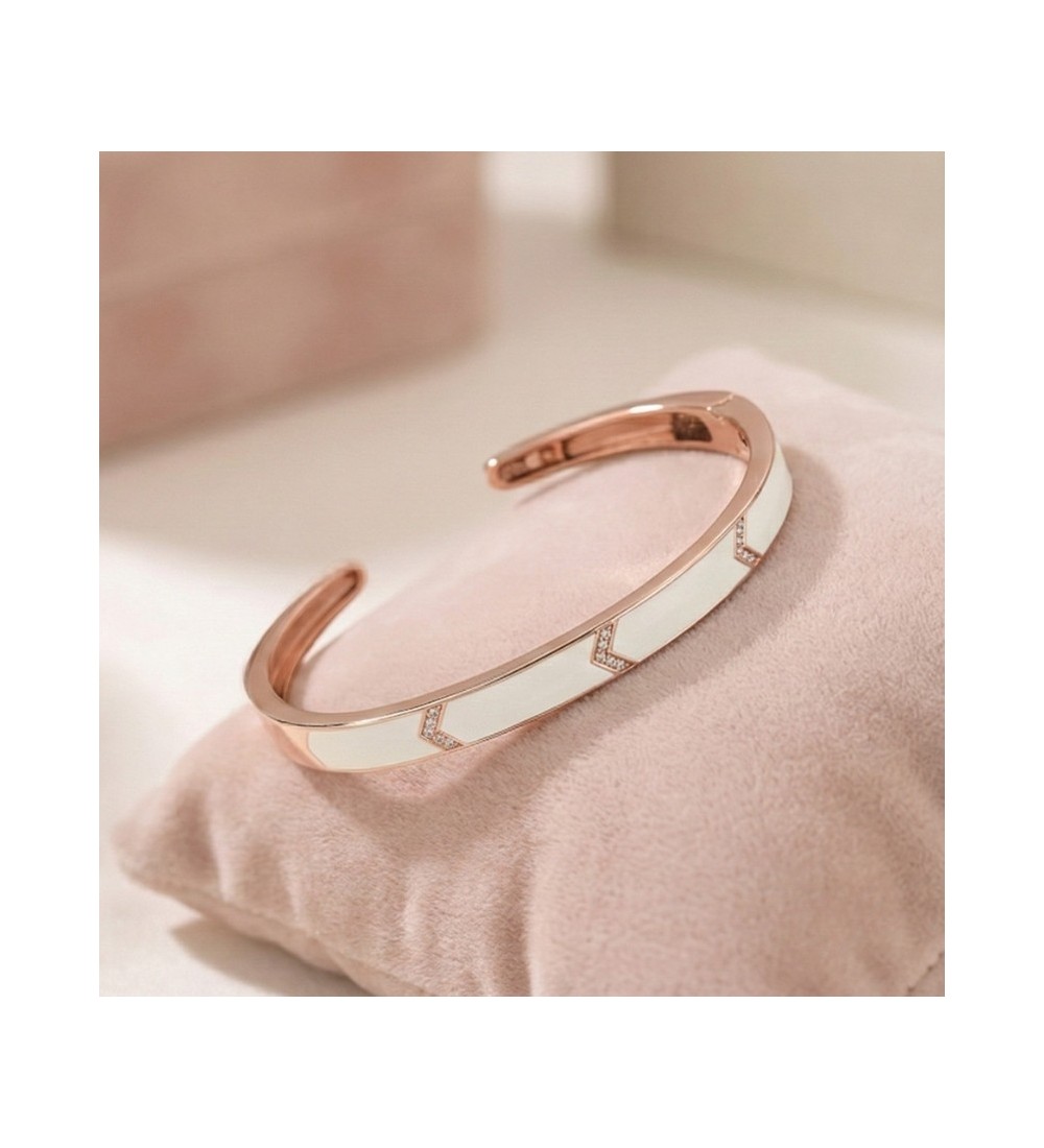 Chic Enigma Bangle – Rose Gold with White Stone Inlay / Silver with Black Stone