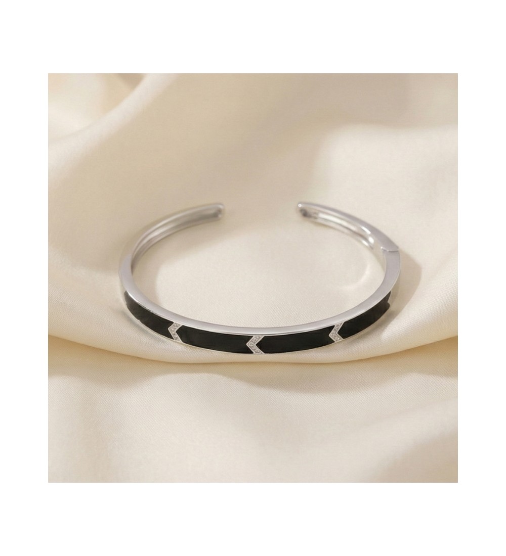 Chic Enigma Bangle – Rose Gold with White Stone Inlay / Silver with Black Stone