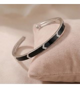 Chic Enigma Bangle – Rose Gold with White Stone Inlay / Silver with Black Stone