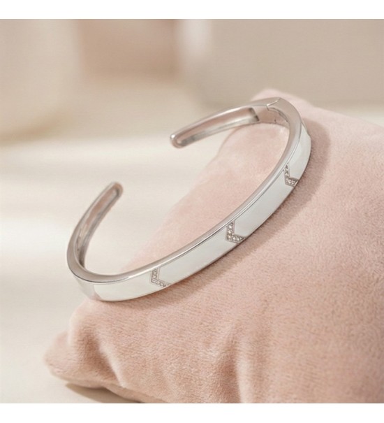 Chic Enigma Bangle – Rose Gold with White Stone Inlay / Silver with Black Stone