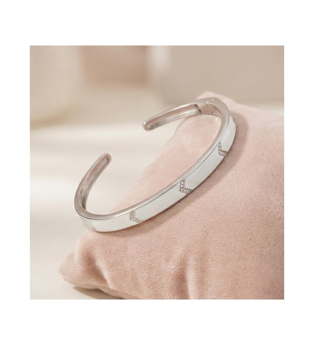 Chic Enigma Bangle – Rose Gold with White Stone Inlay / Silver with Black Stone