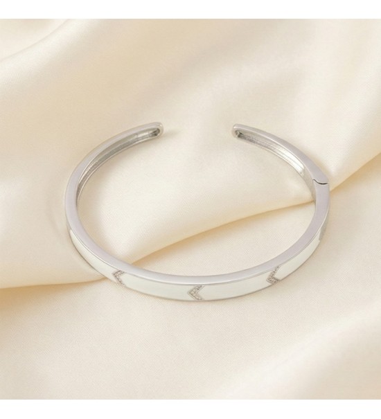 Chic Enigma Bangle – Rose Gold with White Stone Inlay / Silver with Black Stone