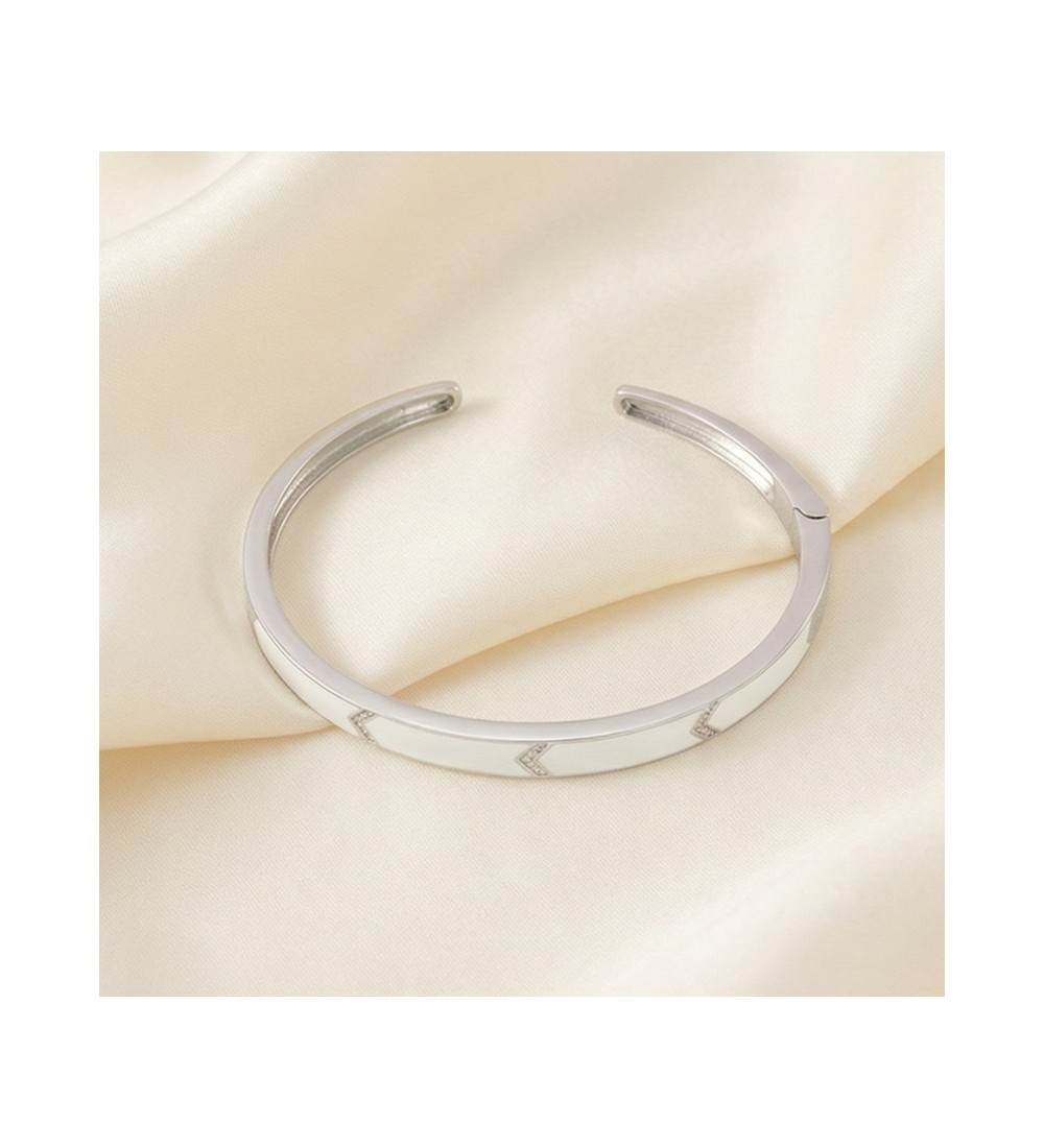 Chic Enigma Bangle – Rose Gold with White Stone Inlay / Silver with Black Stone