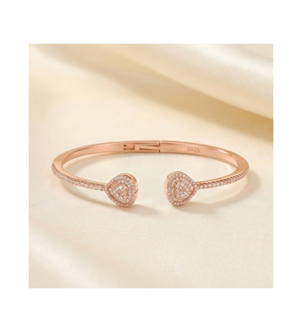 Radiant Embrace Bangle – Rose Gold Open Cuff with Sparkling Teardrop Ends