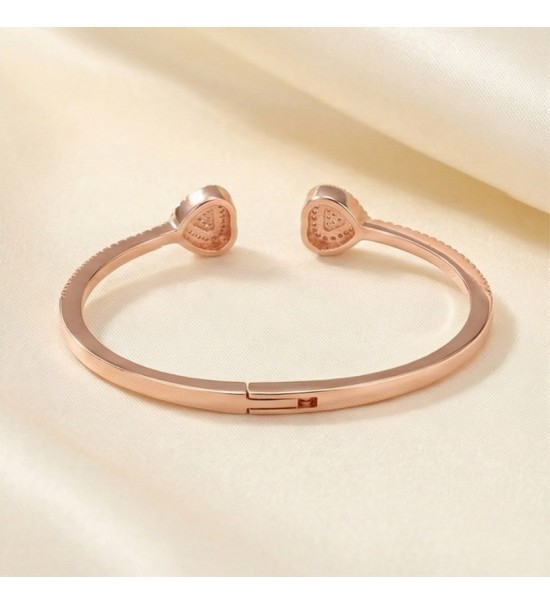 Radiant Embrace Bangle – Rose Gold Open Cuff with Sparkling Teardrop Ends