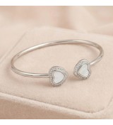 Eternal Hearts Bangle – Silver Open Cuff with Double Heart Accents