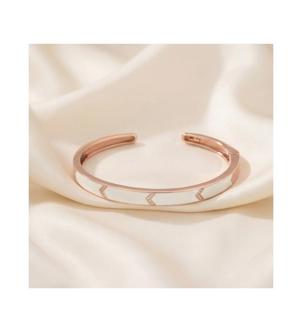 Chic Enigma Bangle – Rose Gold with White Stone Inlay / Silver with Black Stone
