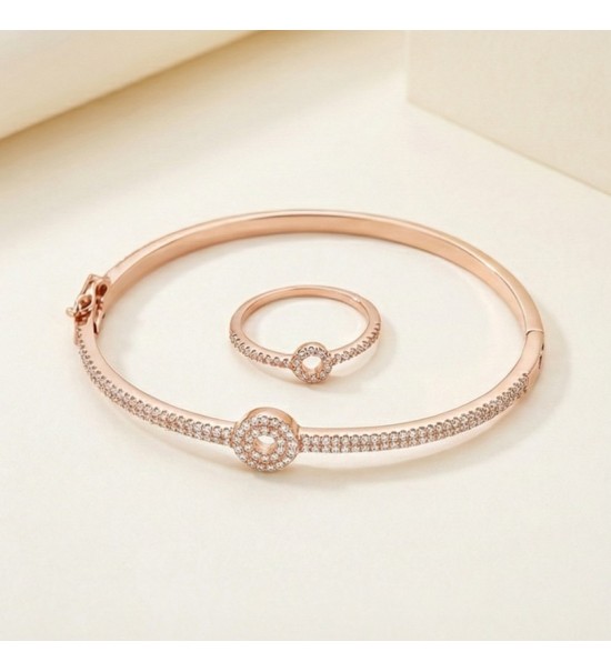 Dazzling Harmony Set – Rose Gold Bangle and Ring Combo with Sparkling Circle Design