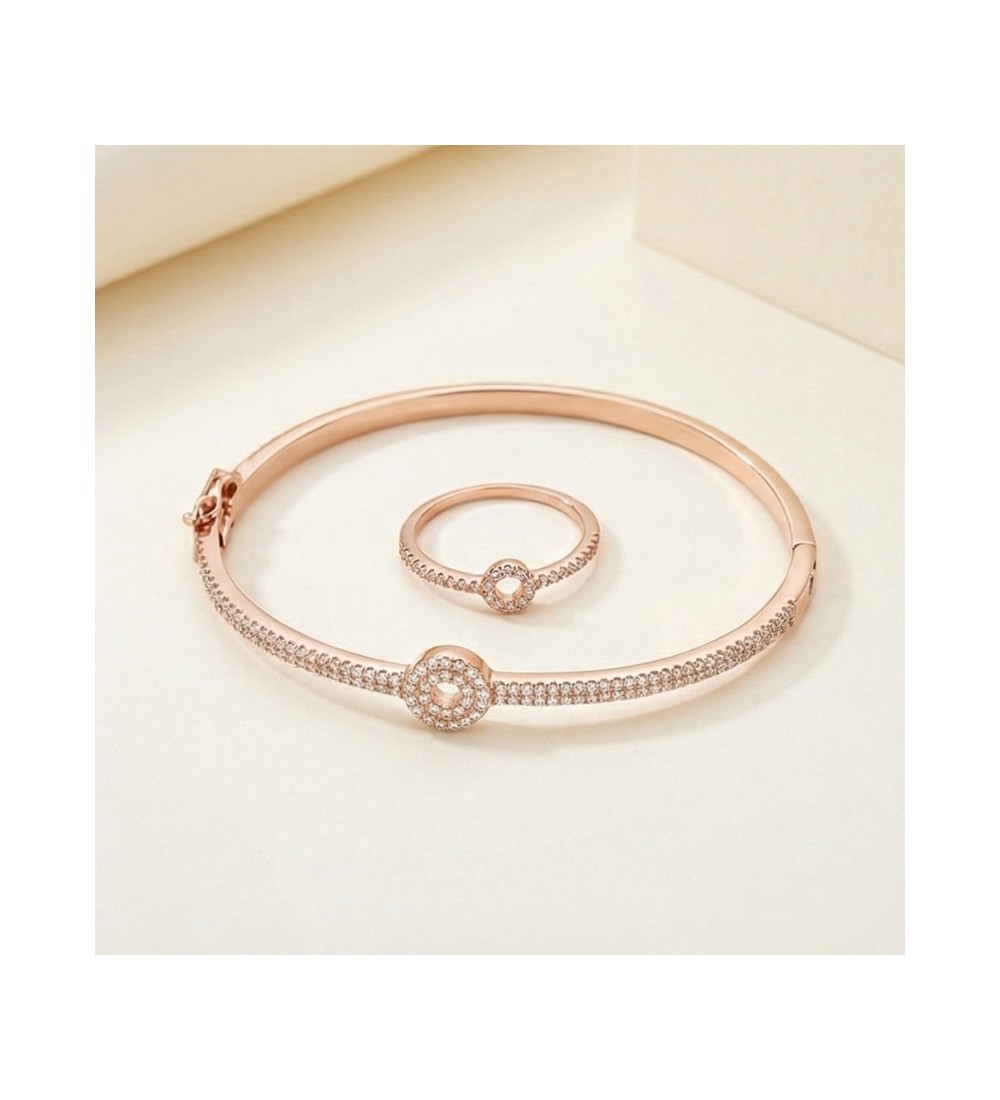 Dazzling Harmony Set – Rose Gold Bangle and Ring Combo with Sparkling Circle Design