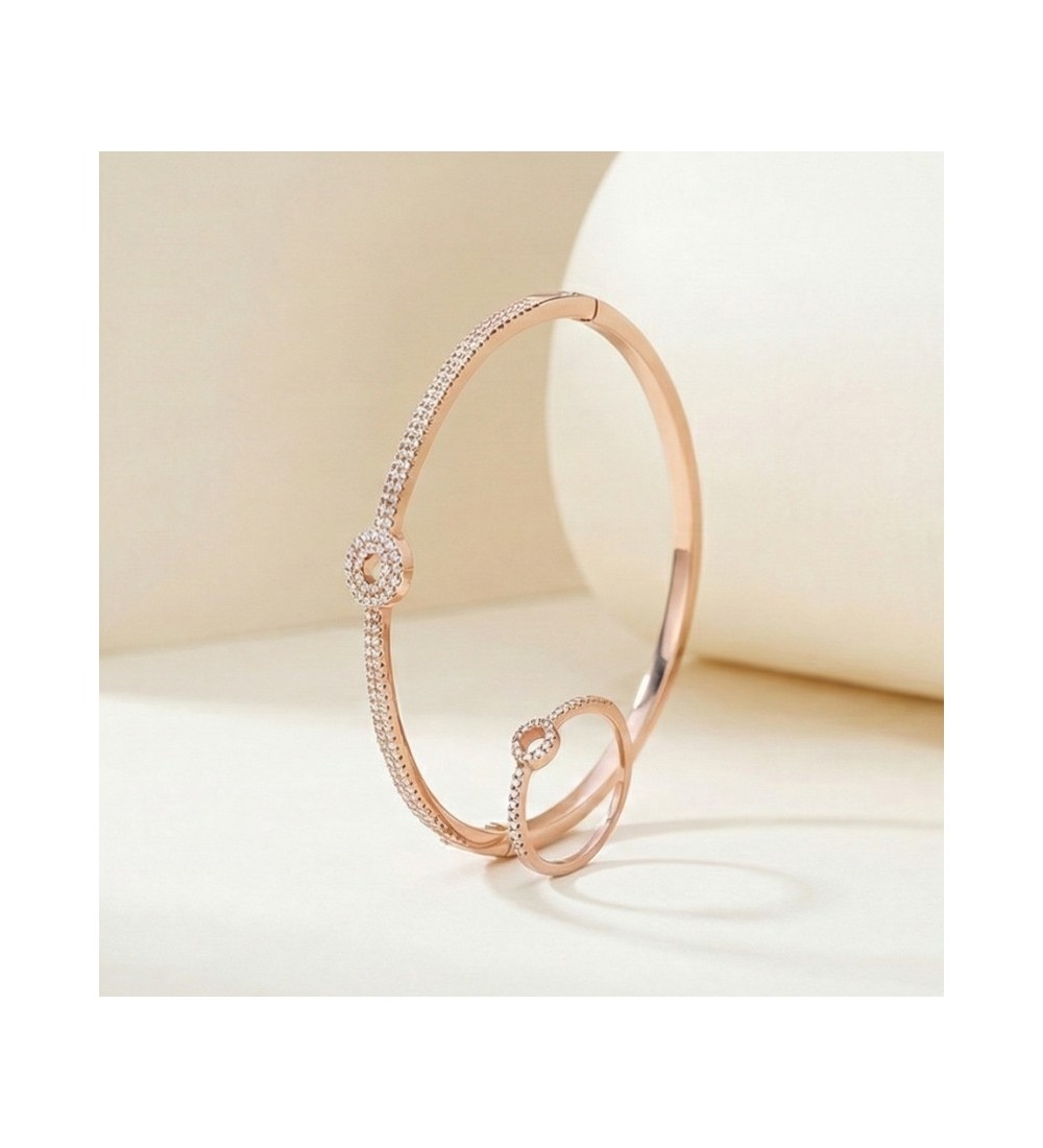 Dazzling Harmony Set – Rose Gold Bangle and Ring Combo with Sparkling Circle Design