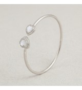 Eternal Hearts Bangle – Silver Open Cuff with Double Heart Accents