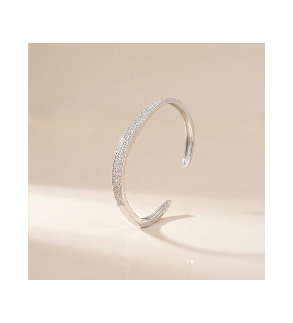 Luminous Grace Bangle – Silver Open Cuff with Pavé Sparkle
