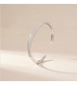 Luminous Grace Bangle – Silver Open Cuff with Pavé Sparkle