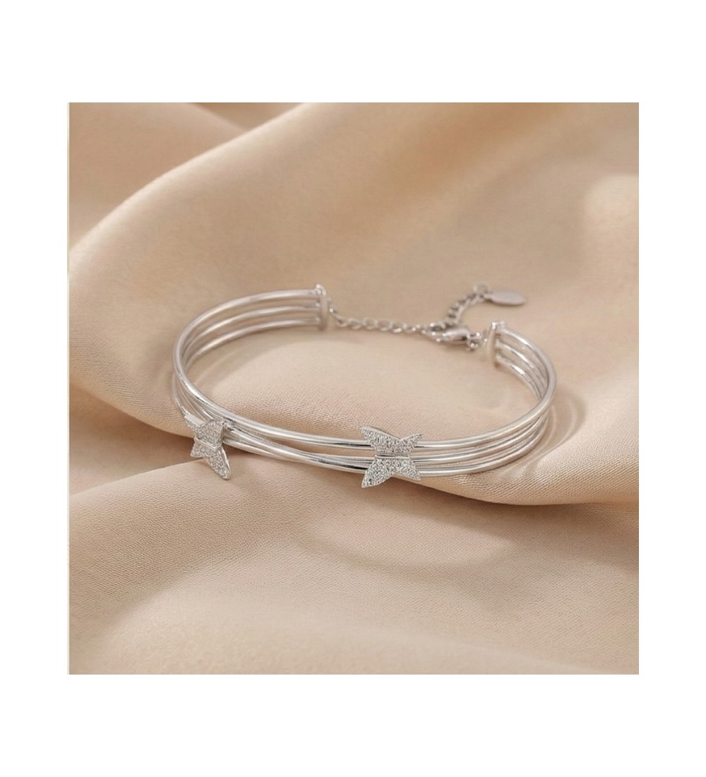 Fluttering Grace Bangle – Silver Butterfly Bracelet with Sparkling Accents