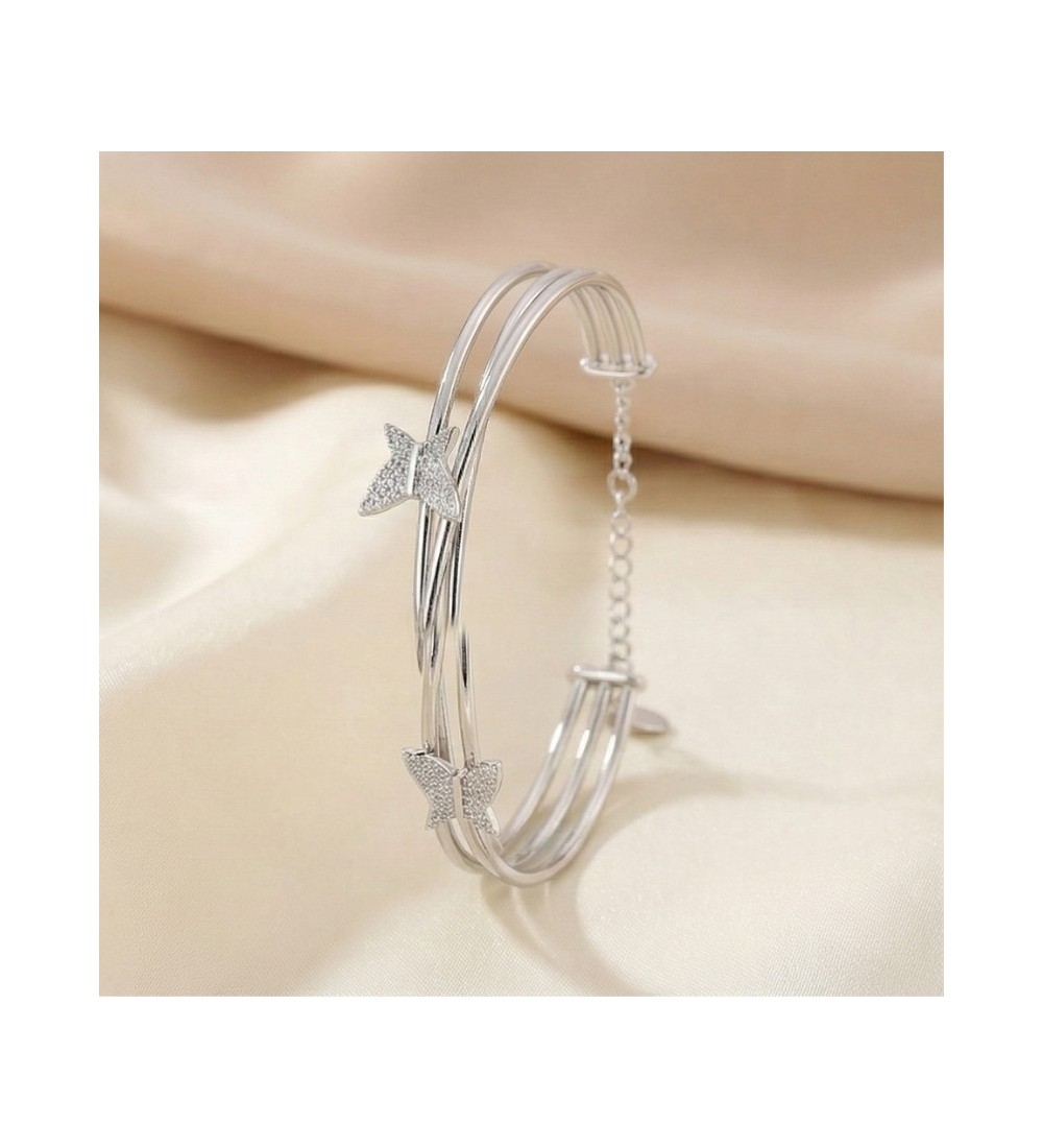 Fluttering Grace Bangle – Silver Butterfly Bracelet with Sparkling Accents