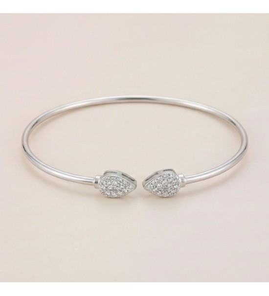 Sparkling Teardrop Open Bangle – Silver
