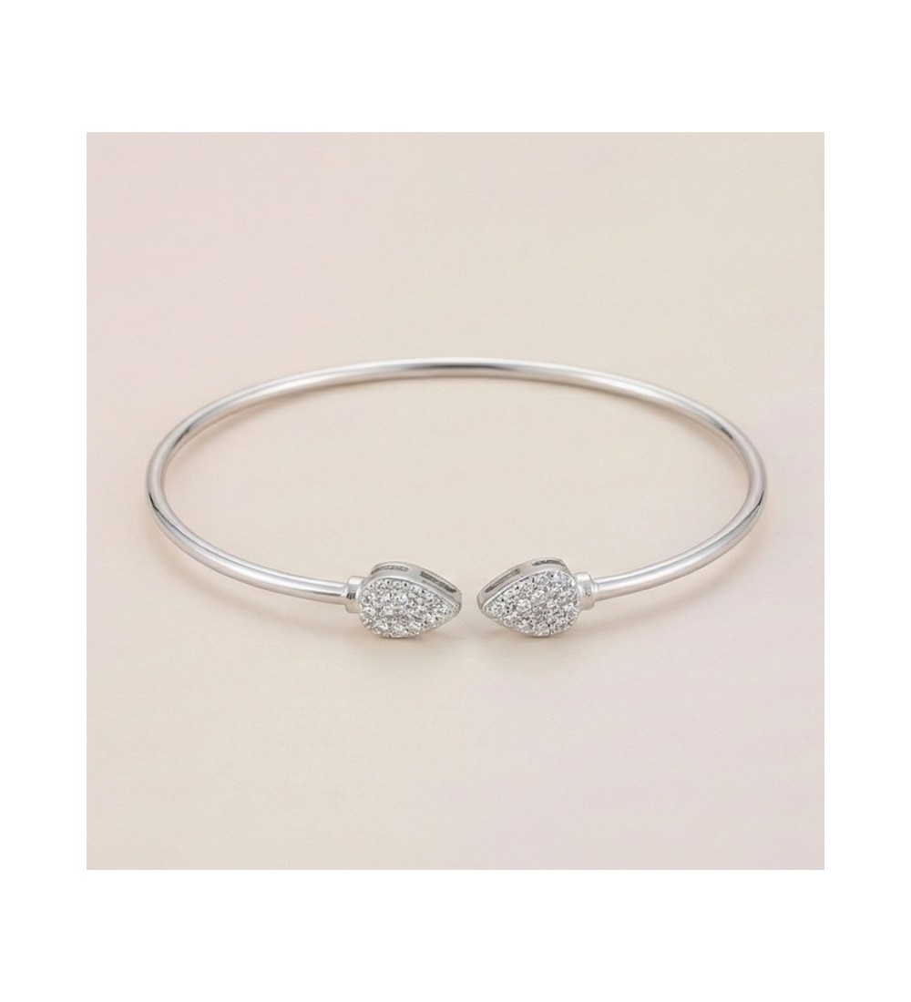 Sparkling Teardrop Open Bangle – Silver