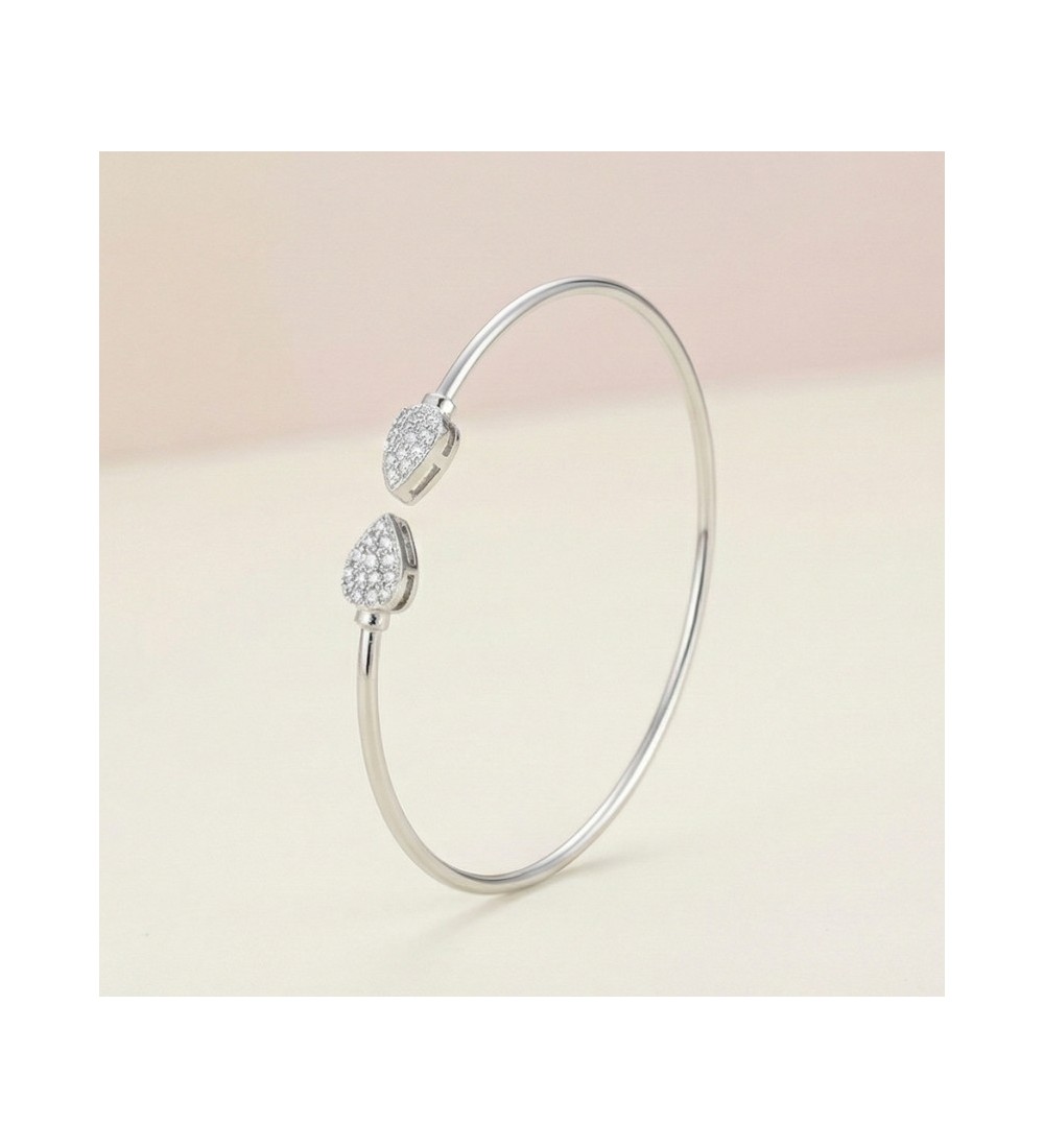 Sparkling Teardrop Open Bangle – Silver