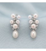 Celestial Cluster Pearl Drop Earrings – Silver