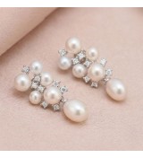 Celestial Cluster Pearl Drop Earrings – Silver