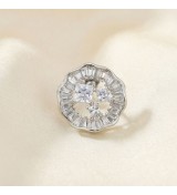 Radiant Halo Stud Earrings – Silver Sparkle with Baguette-Cut Crystals