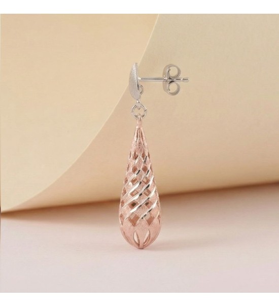 Lattice Teardrop Earrings – Rose Gold & Silver Dangle Earrings