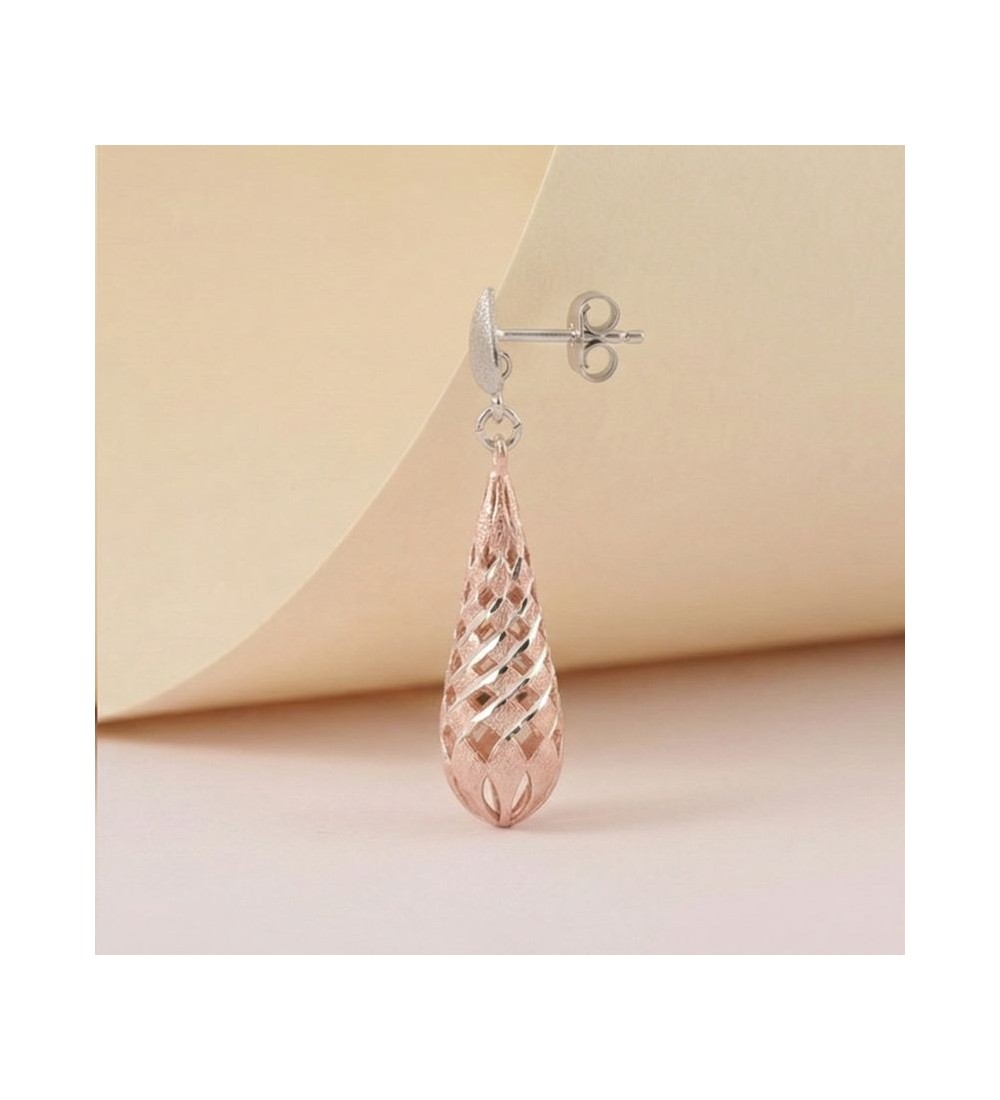Lattice Teardrop Earrings – Rose Gold & Silver Dangle Earrings
