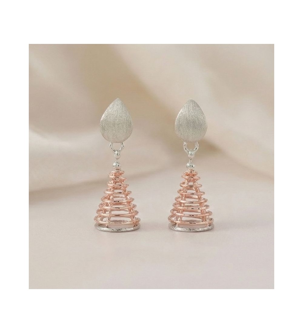 Spiral Drop Cone Earrings – Rose Gold & Silver Statement Dangles