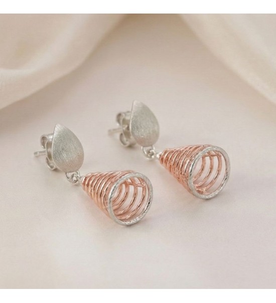 Spiral Drop Cone Earrings – Rose Gold & Silver Statement Dangles