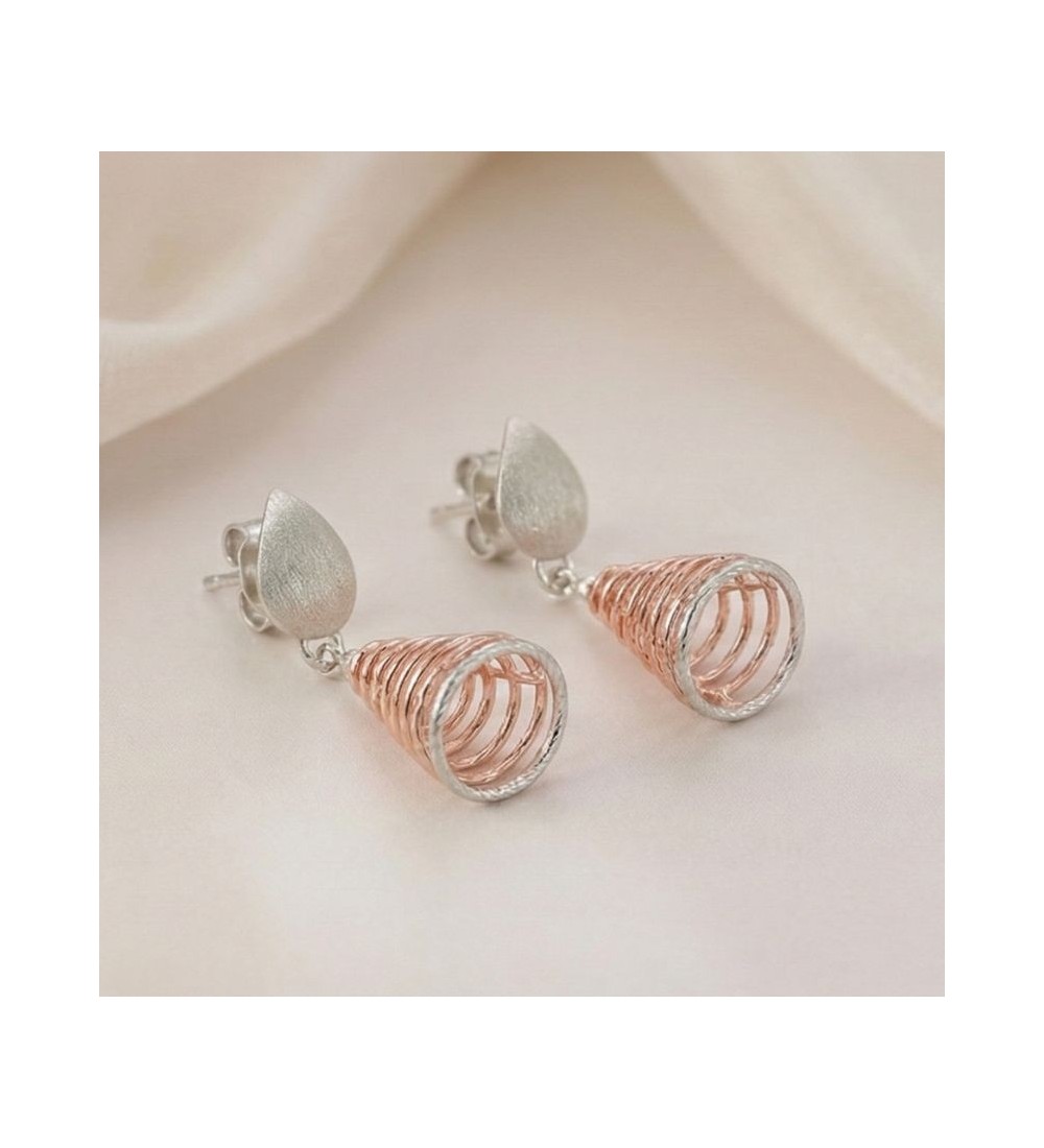 Spiral Drop Cone Earrings – Rose Gold & Silver Statement Dangles