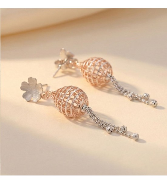 Bloom Drop Mesh Earrings – Rose Gold & Silver Floral Dangle