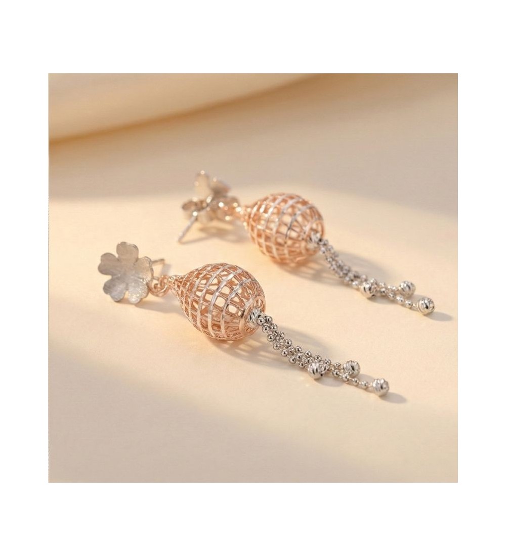 Bloom Drop Mesh Earrings – Rose Gold & Silver Floral Dangle