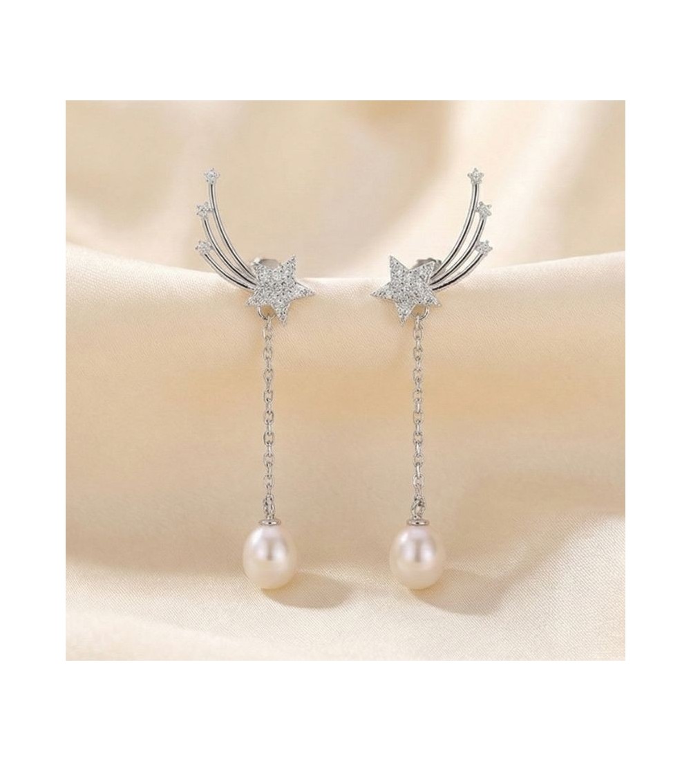 Shooting Star Pearl Drop Earrings – Elegant Zirconia & Pearl Dangle