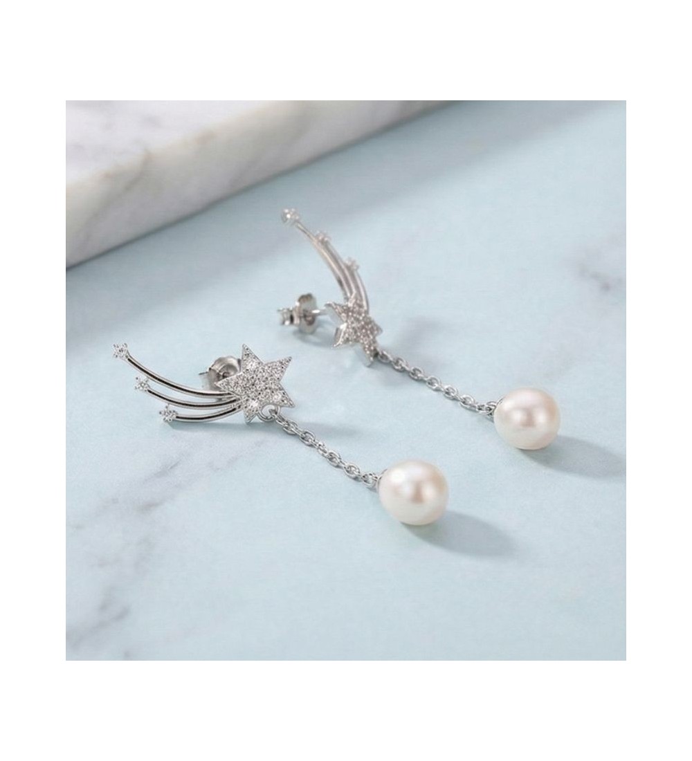Shooting Star Pearl Drop Earrings – Elegant Zirconia & Pearl Dangle