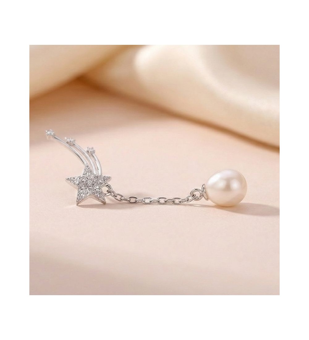 Shooting Star Pearl Drop Earrings – Elegant Zirconia & Pearl Dangle