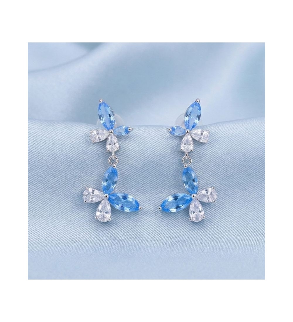 Blue Blossom Drop Earrings – Silver & Rose Gold | Blue Gemstone Floral Drop Earrings