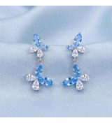 Blue Blossom Drop Earrings – Silver & Rose Gold | Blue Gemstone Floral Drop Earrings
