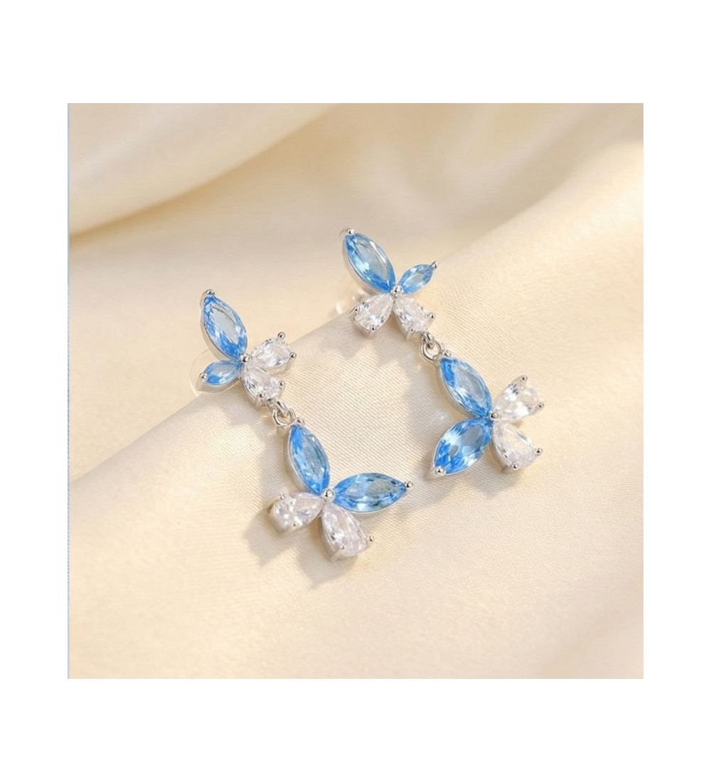 Blue Blossom Drop Earrings – Silver & Rose Gold | Blue Gemstone Floral Drop Earrings