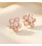 Blush Pearl Blossom Earrings – Silver & Rose Gold Variants | Pearl & Pink Gemstone Floral Studs