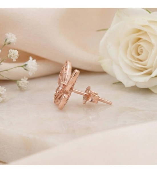 Rose Gold Butterfly Stud Earrings – Elegant Wings with Sparkling Accent