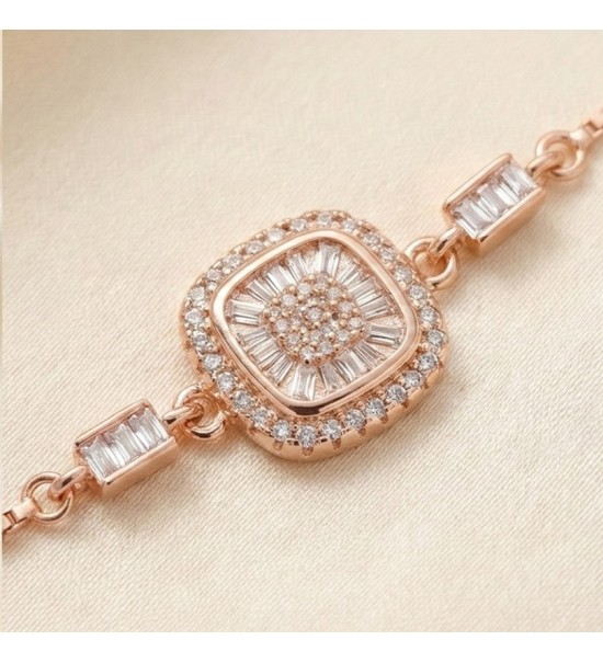 Radiant Baguette Halo Bracelet – Rose Gold & Silver Editions