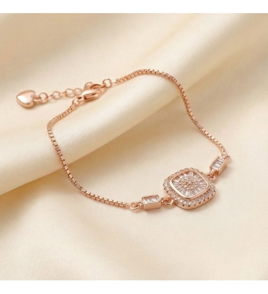 Radiant Baguette Halo Bracelet – Rose Gold & Silver Editions