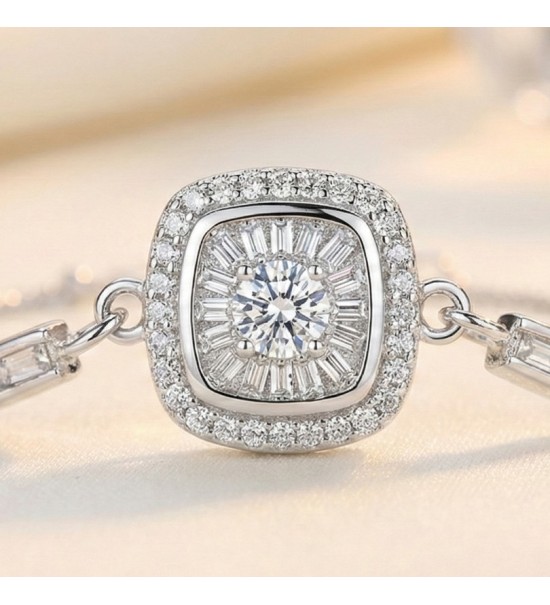 Radiant Baguette Halo Bracelet – Rose Gold & Silver Editions