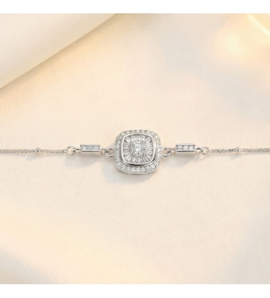 Radiant Baguette Halo Bracelet – Rose Gold & Silver Editions