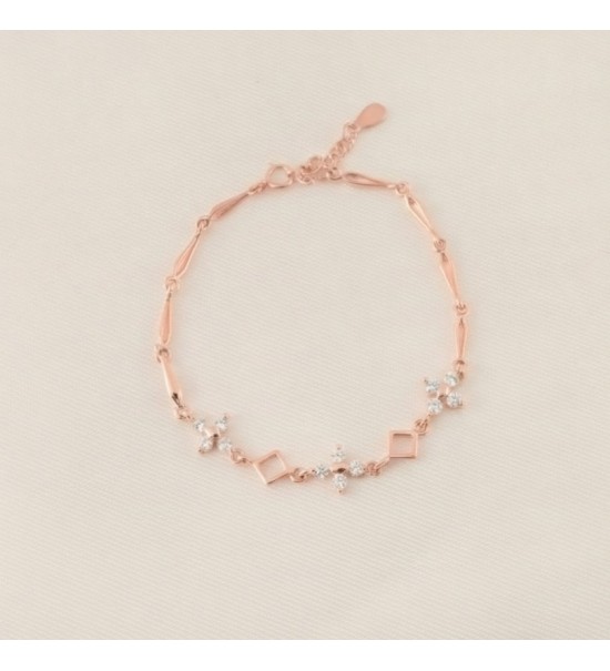 Blossom Charm Bracelet – Rose Gold Chain with Crystal and Geometric Accents